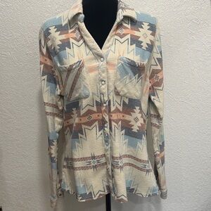 Outback Aztec Southwestern Pattern Snap-Down Shirt Large